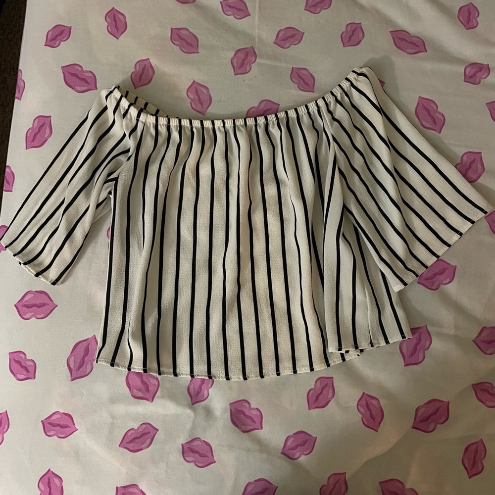 Off the Shoulder Striped Shirt